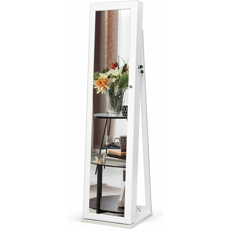 Goplus - 2 en 1 Armoire a Bijoux Verrouillable sur Pied avec Psyche pour Bagues/Bracelets/Boucle d'Oreilles/Colliers, Organisateur de Bijoux pour