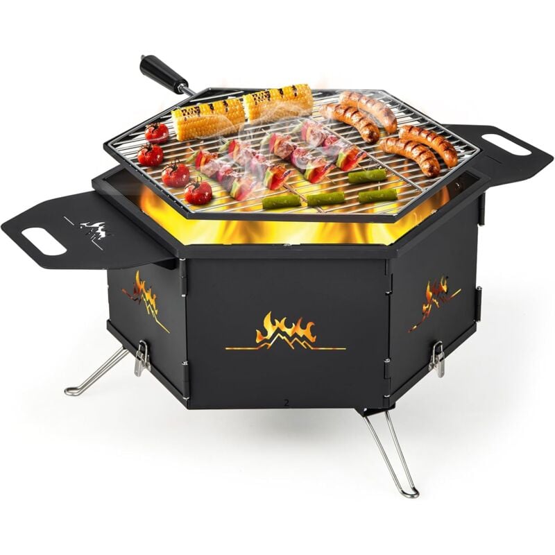 Goplus - 2 En 1 Barbecue Extérieur xl avec Grill, Portable au Charbon Bois avec Pieds Pliables, pour 4-5 Personnes, 77x74x38CM