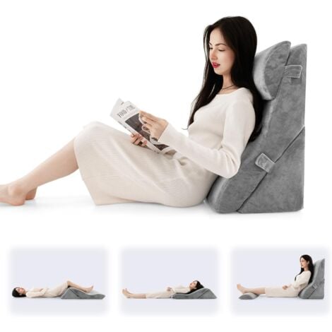 GOPLUS 2 en 1 Coussin de Lecture, Oreillers Cale Coussin Multifonction et Réglable en Mousse avec Housse Amovible, Gris