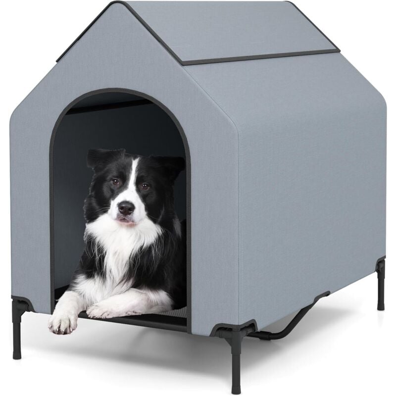 Goplus - 2 en 1 Niche Surélevée pour Chien, Tente pour Chien Résistant aux Intempéries avec Fenêtres Ventilées, Lit en Tissu Maillé, pour Intérieur