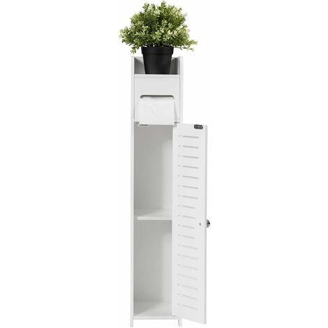 GOPLUS 2 en 1 Porte-Papier Armoire avec Porte sur Pied, Meuble Colonne de Toilette Bo?te de Papier Stockage Spacieux, Moderne Commode de Rangement Etag��re de Salle de Bain, 15 x 17 x 80CM Blanc