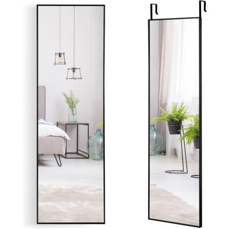 GOPLUS 2 in 1 Specchio da Parete, Specchio Appendere alla Porta con Cornice in Lega di Alluminio e Vetro Antideflagrante, per Camera da Letto, Soggiorno e Ingresso, 37 x 120 cm (Nero)