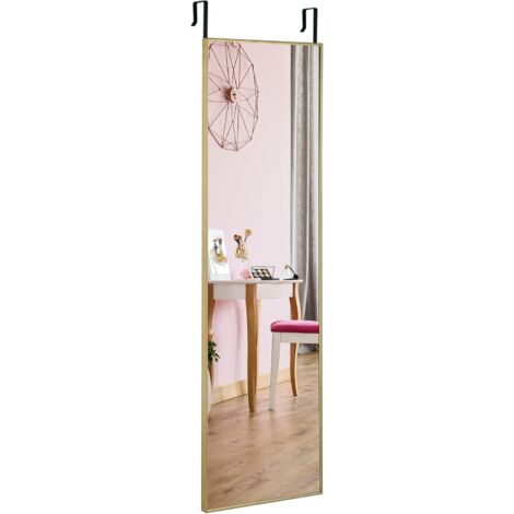 GOPLUS 2 in 1 Specchio da Parete, Specchio Appendere alla Porta con Cornice in Lega di Alluminio e Vetro Antideflagrante, per Camera da Letto, Soggiorno e Ingresso, 37 x 120 cm (Oro)