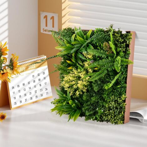 GOPLUS 2 Panneaux Muraux Artificiels à Suspendre, Décoration Murale 3D Encadrée Carrée, 11 Types de Plantes Artificielles, Toile de Fond Murale, pour Intérieur Extérieur, 50x50 cm