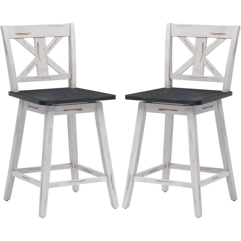 2 Pcs Tabouret de Bar Rotatif 360° avec Cadre en Bois d'Hevea, Chaise de Bar avec Dossier Confortable,Repose-Pieds, Chaise de Relaxation, Design