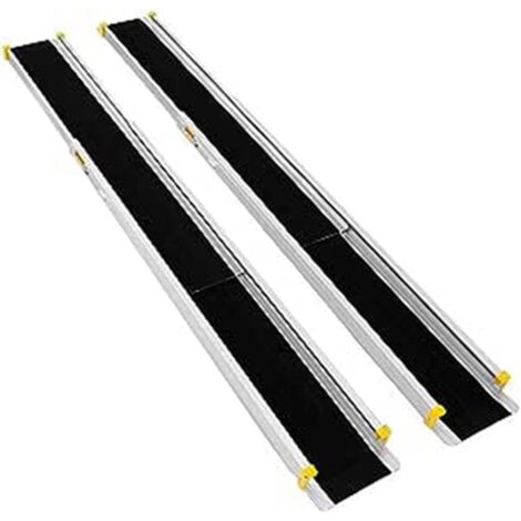 GOPLUS 2 Rampes de Chargement de Voiture Non-glissantes en Aluminium, Rampes de Fauteuil Roulant Portatives Téléscopiques Antidérapante, Longueur Ajustable à 3 Niveaux, Charge 270KG (91,5-152,5x19cm)