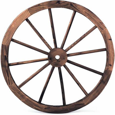 GOPLUS 2 Ruote in Legno, Ruota Decorativa da Giardino, Casa Decorazione,Marrone 76x76x3,5 cm