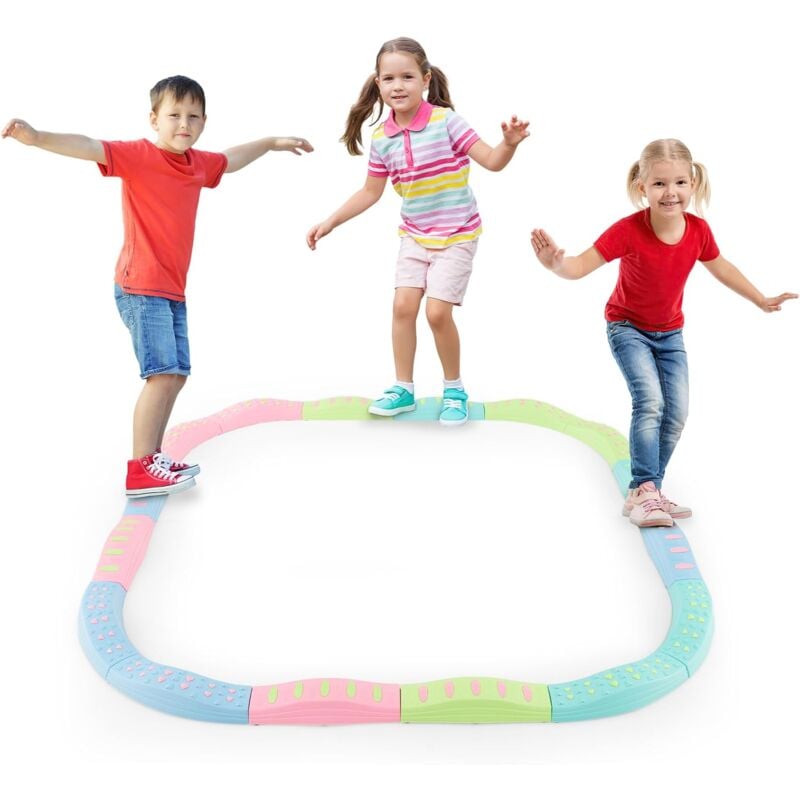 Goplus - 20PCs Pont Équilibre Enfants, Parcours de Motricité Obstacles Surface Texturée Courbée, pour 4 Enfants de 3 Ans+, Vert