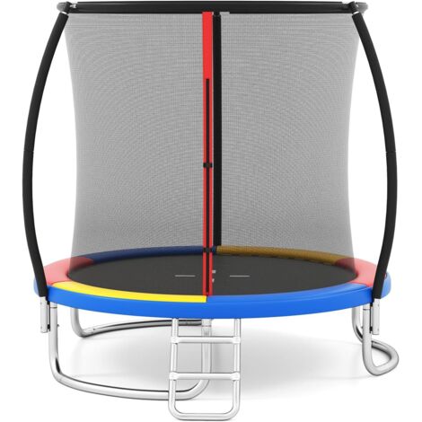GOPLUS Φ244/305/366 CM Trampoline Exterieur Enfant, Trampoline Fitness avec Filet Sécurité, Échelle, Structure Galvanisée, Aire de Jeux pour Enfants et Adultes (Multicolore,Ø305x248CM)
