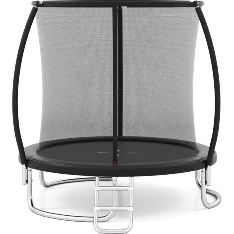 GOPLUS Φ244/305/366 CM Trampoline Exterieur Enfant, Trampoline Fitness avec Filet Sécurité, Échelle, Structure Galvanisée, Aire de Jeux pour Enfants et Adultes (Noir,Φ244x240CM)