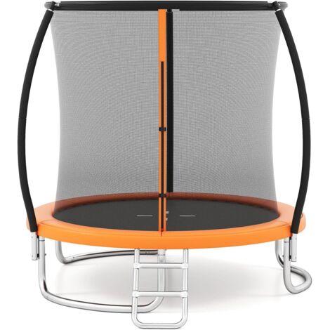 GOPLUS Φ244/305/366 CM Trampoline Exterieur Enfant, Trampoline Fitness avec Filet Sécurité, Échelle, Structure Galvanisée, Aire de Jeux pour Enfants et Adultes (Orange,Φ244x240CM)