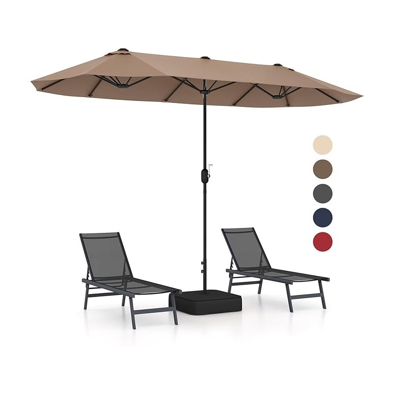 Parasol Rectangulaire 400x200cm, Grand Parasol de Jardin Extérieur, Parasol Double avec Pied, Chocolat - Goplus