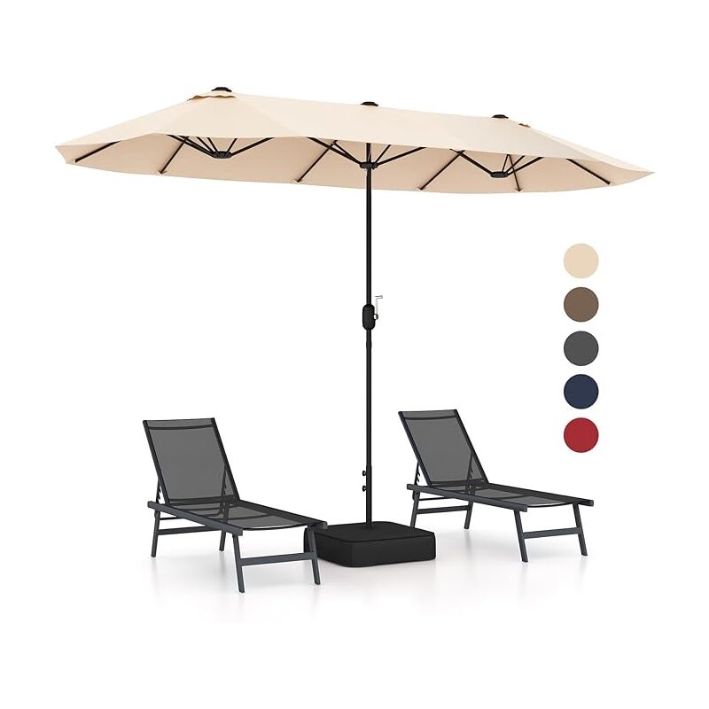 Parasol Rectangulaire 400x200cm, Grand Parasol de Jardin Extérieur, Parasol Double avec Pied, Beige - Goplus