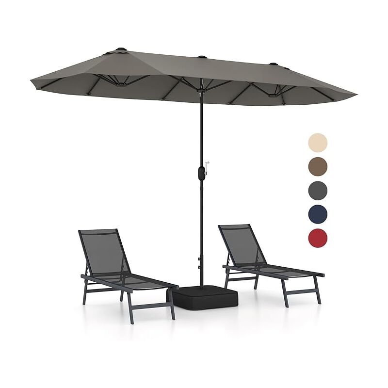 Parasol Rectangulaire 400x200cm, Grand Parasol de Jardin Extérieur, Parasol Double avec Pied, Gris - Goplus