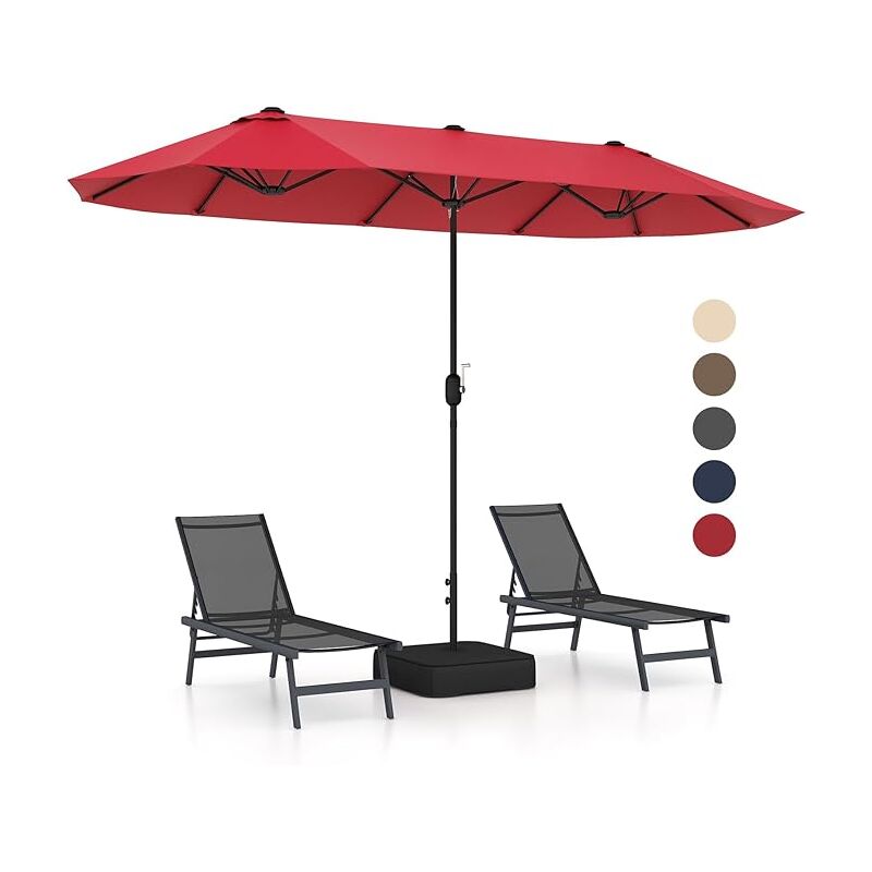 GOPLUS 400x200 CM Parasol de Balcon avec Support, Parasol de Jardin avec Manivelle, Parasol de Marché pour 6-8 Personnes, Rouge