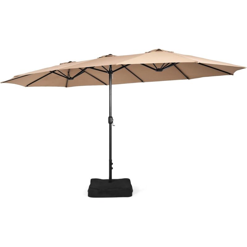 Parasol Rectangulaire 470x280cm, Grand Parasol de Jardin Extérieur, Parasol Double avec Pied, Chocolat - Goplus