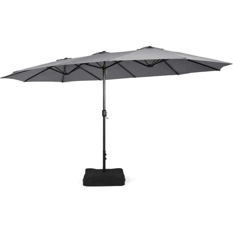 Parasol Rectangulaire 470x280cm, Grand Parasol de Jardin Extérieur, Parasol Double avec Pied, Gris - Goplus