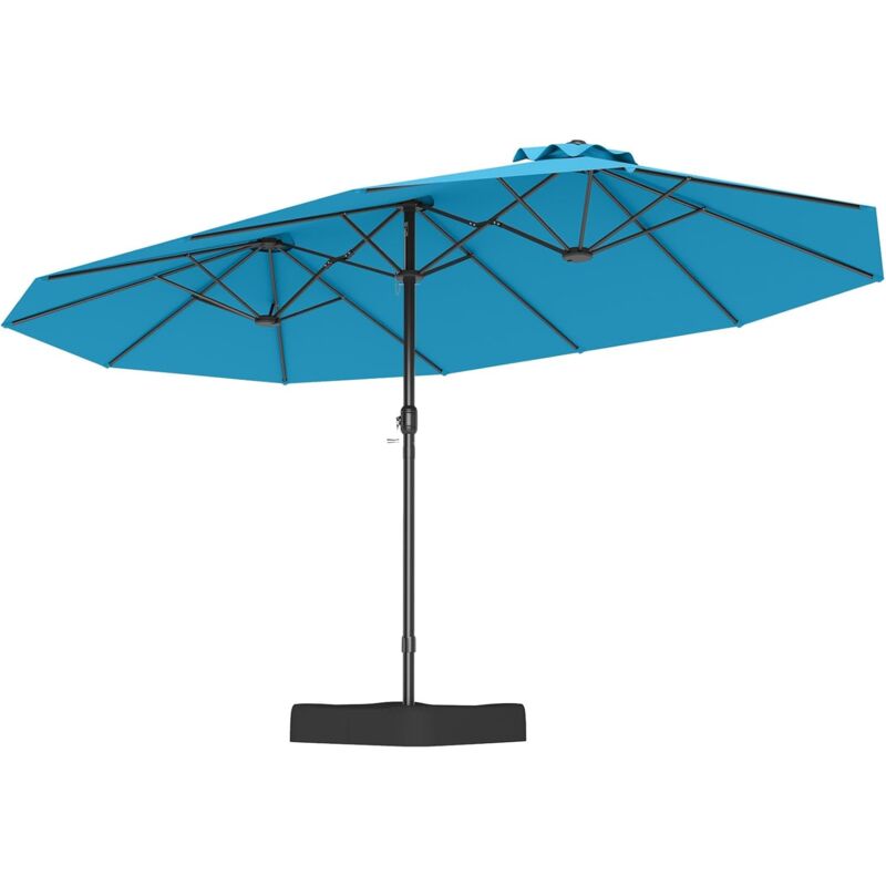 Parasol Rectangulaire 470x280cm, Grand Parasol de Jardin Extérieur, Parasol Double avec Pied, Turquoise - Goplus