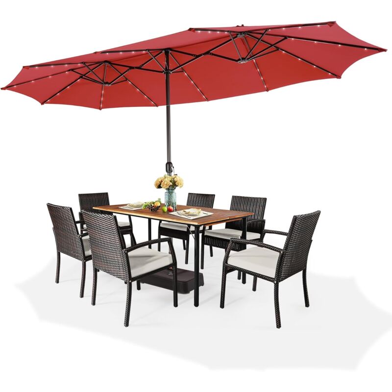 Parasol Rectangulaire 470x280cm, Grand Parasol de Jardin Extérieur, Parasol Double led avec Pied, Bordeaux - Goplus