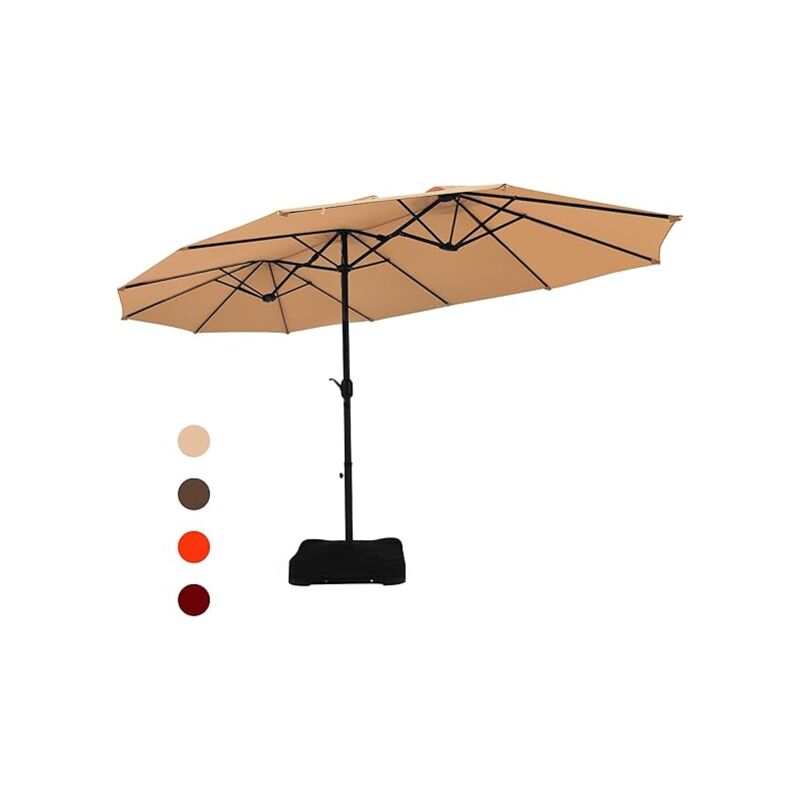 Parasol Rectangulaire 470x280cm, Grand Parasol de Jardin Extérieur, Parasol Double led avec Pied, Beige - Goplus