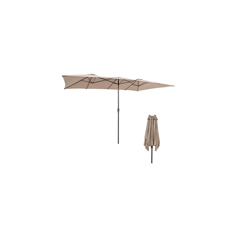 Parasol Rectangulaire 430x260cm, Grand Parasol de Jardin Extérieur, Parasol Double, Pied Non Inclus, Chocolat - Goplus