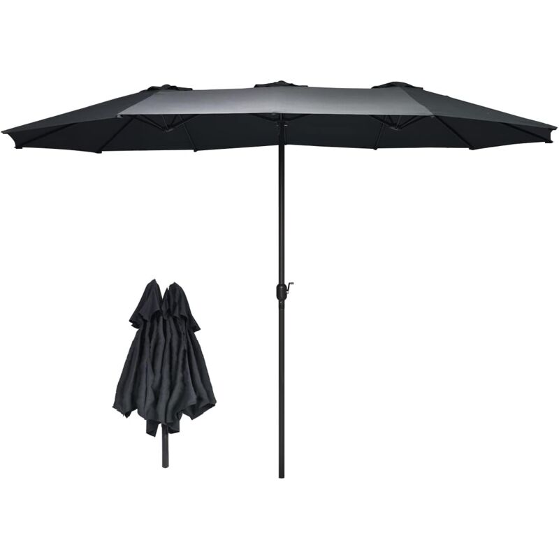 Parasol de Jardin Double 4,6 m avec 12 Ossatures-Parasol en Fer avec Manivelle pour Balcon/Plage/Jardin,270x460 CM,Gris - Goplus
