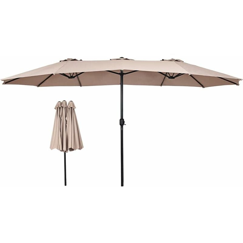 Parasol de Jardin Double 4,6 m avec 12 Ossatures-Parasol en Fer avec Manivelle pour Balcon/Plage/Jardin,270x460 CM,Beige - Goplus