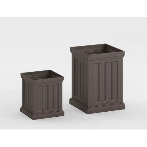 GOPLUS 2PCS Pot de Fleur Exterieur en Plastique, Cache Pot Plante Dimension Différent Interieur Carré avec Trous de Drainage, Conception Empilable, Bacs à Plantes pour Jardin, Balcon, Porche