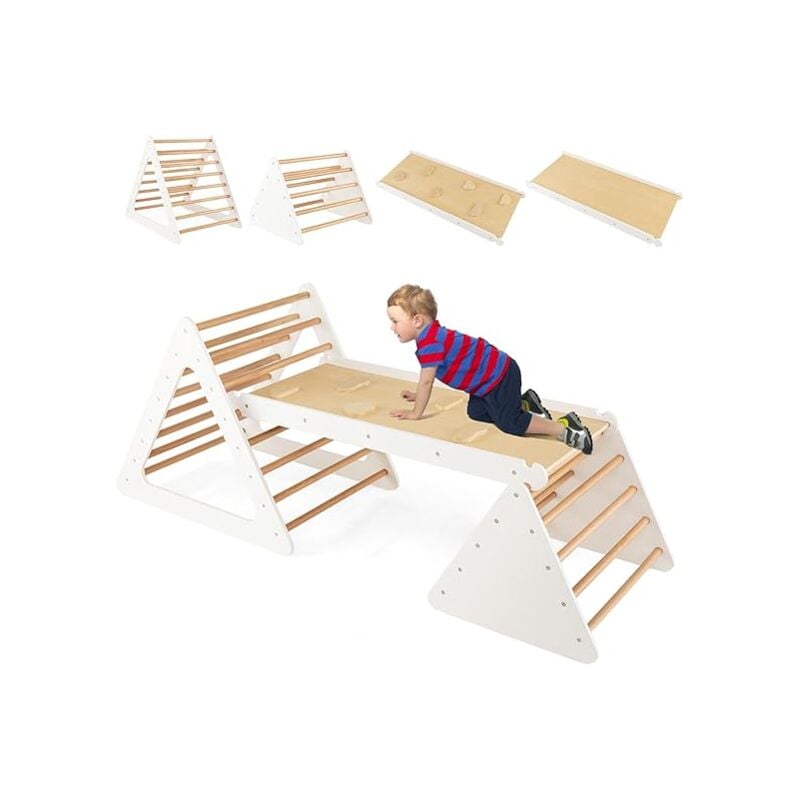 Goplus - 3 en 1 Toboggan d'escalade Montessori pour Enfants, 2 Triangle d'Escalade avec Toboggan pour Enfant 3 Ans+,Charge60 kg, Beige