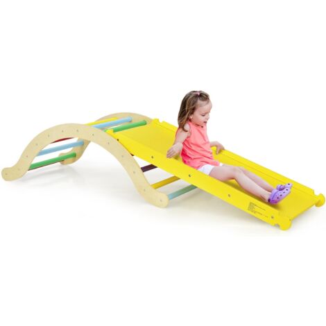 GOPLUS 3 in 1 Triangolo da Arrampicata per Bambini, Scala con Rampe in Faggio e Betulla con Tappetino, per Camera dei Bambini, Struttura Resistente, Carico 60 kg, per Bambini 1 Anni + (Colorato)
