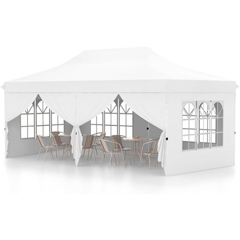 GOPLUS 3 x 6 M Gazebo Pieghevole, Gazebo Esterno Resistente con 6 Parti Laterali Rimovibile, Tenda in Tessuto Oxford Impermeabile con Borsa, per Giardino, Campeggio (Bianco)