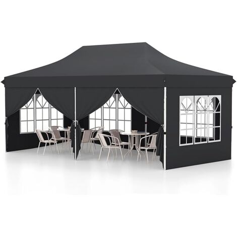 GOPLUS 3 x 6 M Gazebo Pieghevole, Gazebo Esterno Resistente con 6 Parti Laterali Rimovibile, Tenda in Tessuto Oxford Impermeabile con Borsa, per Giardino, Campeggio (Grigio)