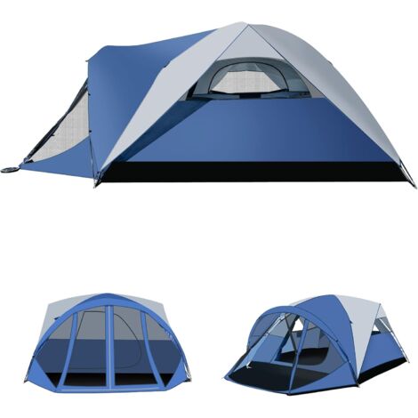 GOPLUS 300 cm x 300 cm grosses Kuppelzelt für 6 Personen, tragbares Campingzelt mit abnehmbarem Regendach, Mesh-Screen-Veranda, unterer PE-Plane, Wanderzelt für Familienausflüge, blau + grau