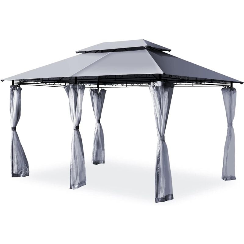 GOPLUS 3,9x2,9M Tonnelle de Reception,Chapiteau de Jardin avec Double Toit avec Moustiquaire Detachable et Armature Robuste, Gazebo pour Jardins pour