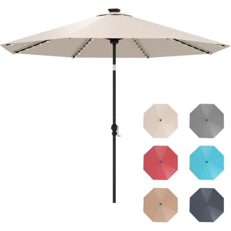 GOPLUS 3M Parasol de Jardin Extérieur, Grand Parasol Inclinable 35° avec 96 Lampes LED Solaires & Manivelle, 8 Baleines Solides, pour Jardin, Balcon, Plage, Piscine, Base Non Incluse (Beige)