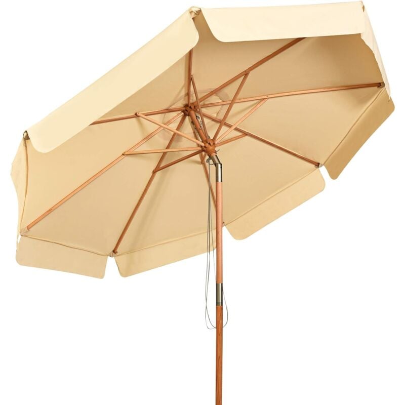 3M Parasol de Jardin Octogonale,Parasol de Balcon Inclinable,Hauteru 2,45M, avec Baleines de Parapluie en Bois,Anti-UV,Beige - Goplus