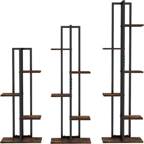 GOPLUS 3PCS Support Plantes Interieur, Porte Plante Interieur avec Étagère à Fleurs en Métal à 4/5/6 Niveaux, Échelle à Plantes et Multi-niveaux pour Jardinière, Idéal pour Salon, Balcon, Noir