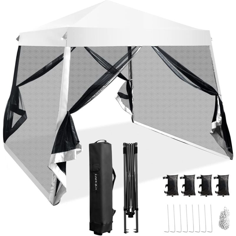 Goplus - 3x3m Tonnelle de Jardin avec Mousquetaire Amovibles 8-10 Personnes-Barnum Pliable avec Sac Rangement à Roues Anti - uv pour Pique