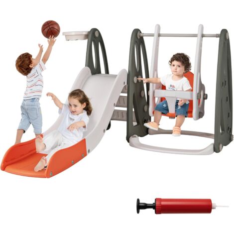 Toboggan Intérieur/extérieur GOPLUS 4 En 1 Fusée - Glissière, Balançoire, Grimpeur, Panier Basket, 30 Kg Max