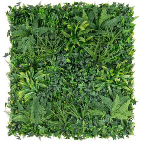 GOPLUS 4 Panneaux de Buis Artificiels 50x50 cm, Plante Topiaire avec Feuilles Diverses, Mur de Verdure Protégé du Soleil, Panneaux de Fond pour Jardin, Cour, et Décoration Intérieure