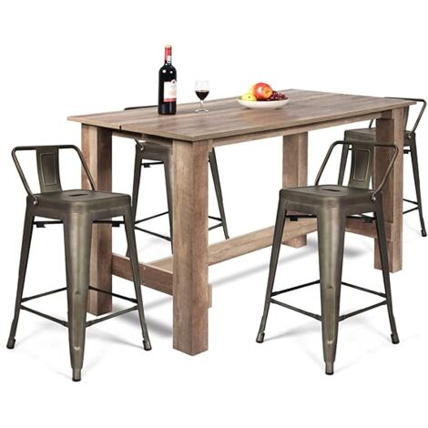 GOPLUS 4 Tabourets de Bar Empilable en Métal 43x43x79CM Charge 150KG-Style Industriel-Dossier Amovible-Repose-Pieds