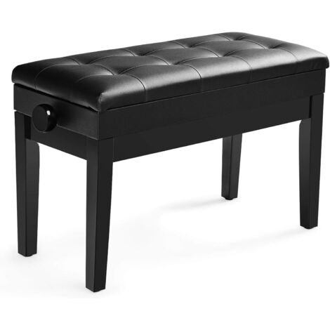 GOPLUS 45-54CM Banquette de Piano a Hauteur reglable, 2 Places, en Bois Massif, avec Coussin Doux en Cuir, Fonction de Stockage, 75 X 35 X 45-54CM, Noir