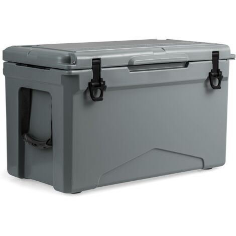 GOPLUS 47L Glacière Rigide Isolée Portable avec Joint Anti-Fuite, Double Porte-gobelets, Rétention du Froid 5 à 7 Jours, Gris
