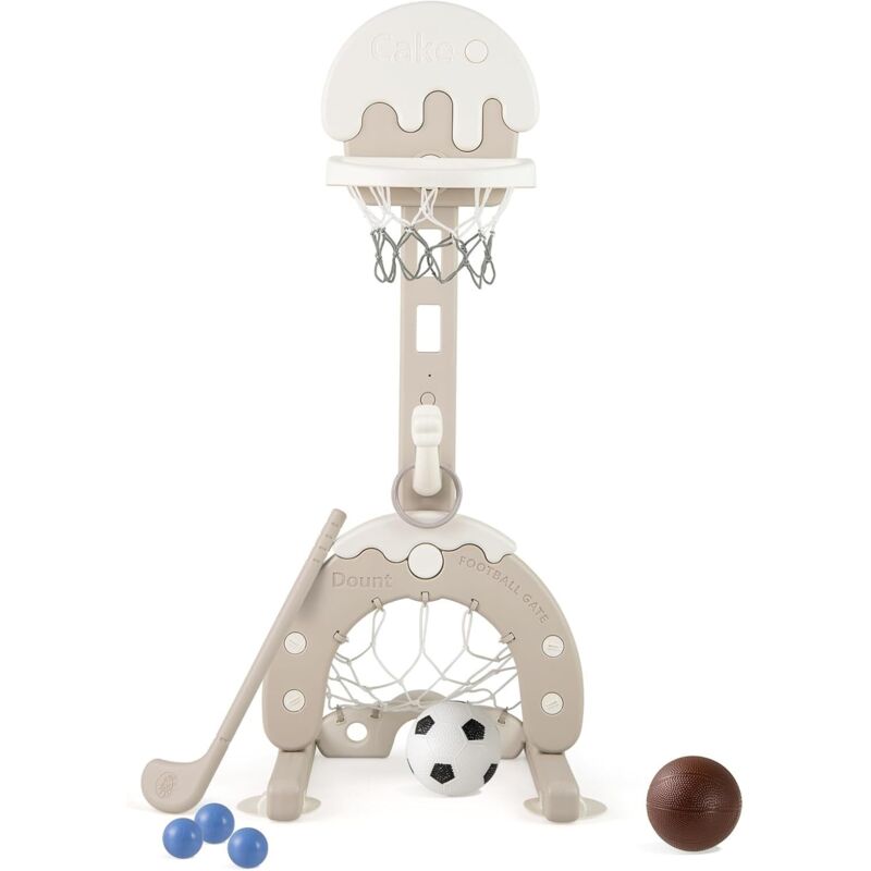Goplus - 4en 1 Panier de Basket Enfant Évolutif, But Football, Golf, Lancement d'Anneaux, Jeu d'Activité Hauteur 50-53, 74-77, 85-88, 100CM, pour