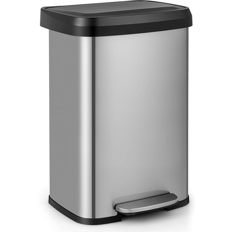 Goplus - 50L Poubelle à Pédale, Poubelle en Acier Inoxydable avec Couvercle à Fermeture Douce, Compartiment Désodorisant, Poubelle de Cuisine