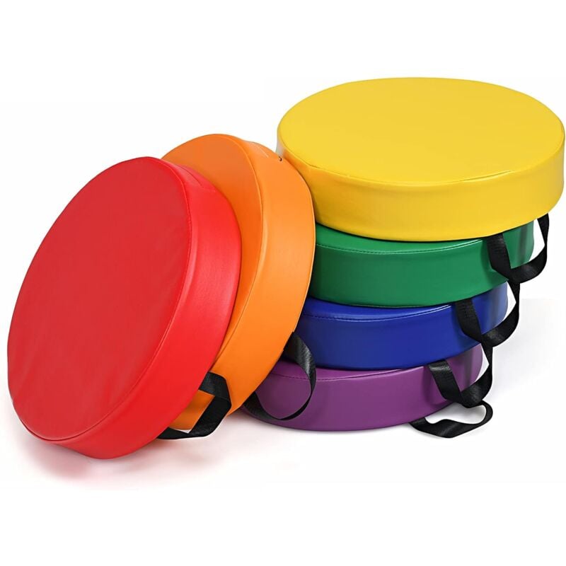 6 Coussins de Sol en Simili Cuir et Mousse pour Enfants, Coussins de Chaise Multicolore avec Poignée pour Rangement Facile, Convient pour Extérieur