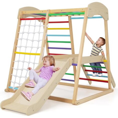 GOPLUS 6 en 1 Escalade Enfant, Aire de Jeux avec Portique, Toboggan, Corde et Échelles, pour Enfants 1 an+, Charge 60kg, Multicolore