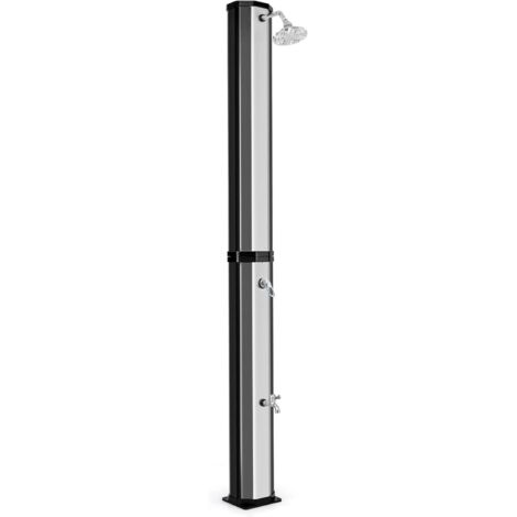 GOPLUS 60 L Douche Extérieure Solaire Chauffée, 227 cm Douche de Jardin Autoportante avec Tête Pivotante à 360°, Robinet pour Pieds, Couverture de Protection pour Piscine, Plage (Argent)