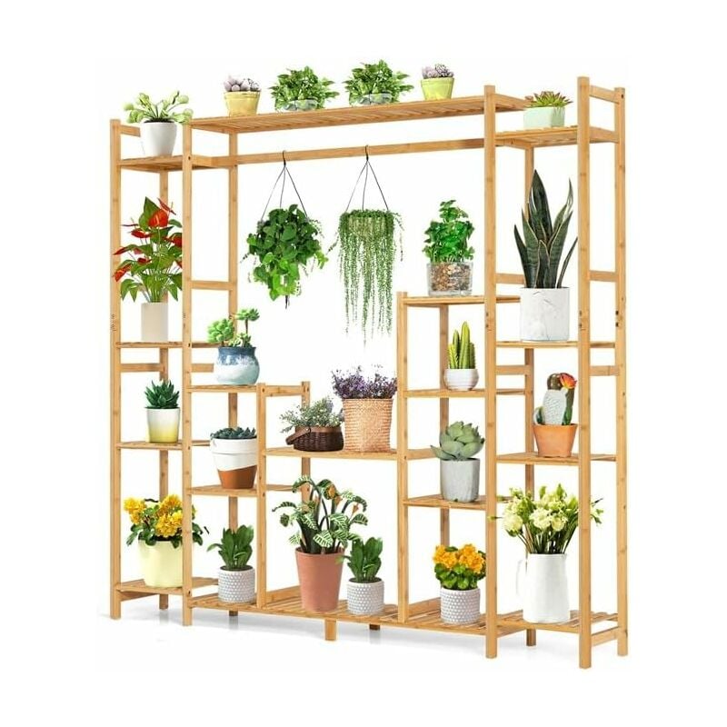 9 Niveaux Étagère à Fleurs en Bambou, Support pour Plantes avec Dispositif Anti-basculement, 167x30x166cm - Goplus