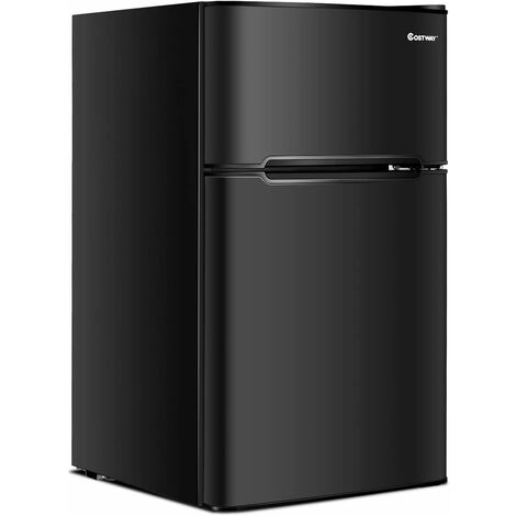 GOPLUS 90L Kühlschrank, Mini-Kühlschrank mit 27L Gefrierfach,  Gefrierschrank mit Stahlrahmen & einstellbarem Thermostat,  Kühl-Gefrier-Kombination (Grau)